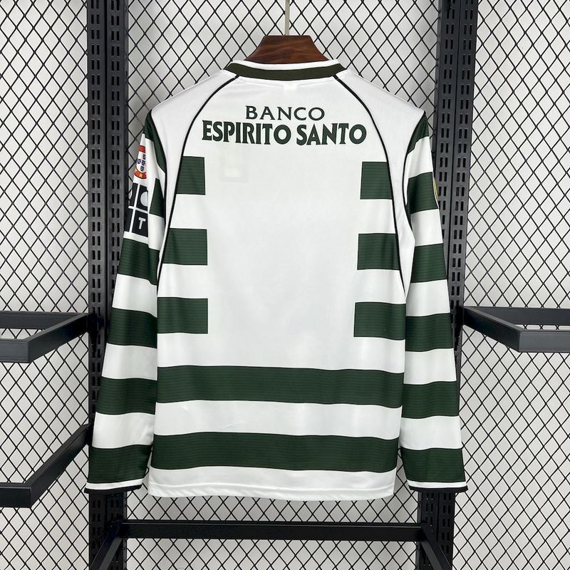 Camisa Sporting Home 2001/03 Retrô Manga Longa - Verde e Branca | Torcedor