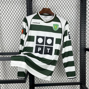Camisa Sporting Home 2001/03 Retrô Manga Longa - Verde e Branca | Torcedor