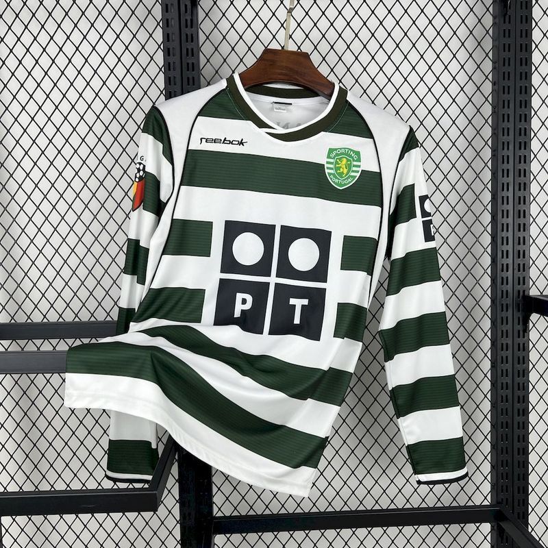 Camisa Sporting Home 2001/03 Retrô Manga Longa - Verde e Branca | Torcedor