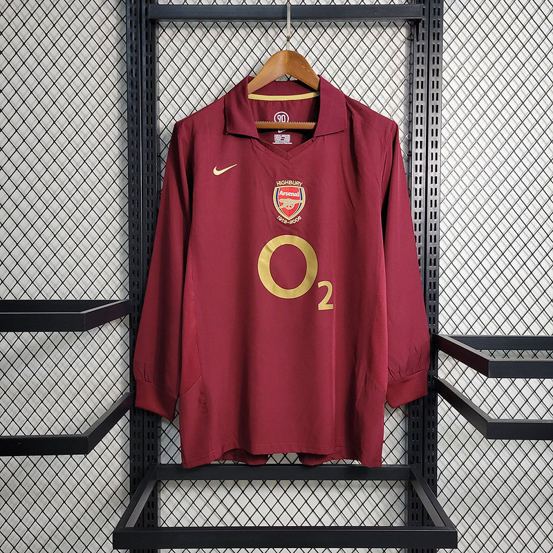 Camisa Arsenal Home Manga Longa 05/06 Retrô - Vinho | Torcedor
