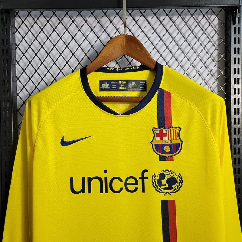 Camisa Barcelona Away 2008/09 Retrô Manga Longa - Amarela | Torcedor